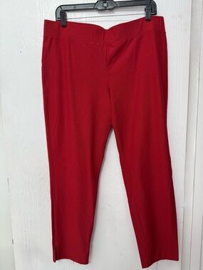 NWOT Eileen Fisher Red Stretch Crepe Ankle Pants with Side Slits, Size L